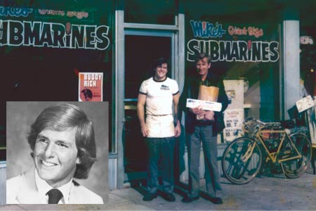 A very young Peter Cancro standing outside the original Jersey Mike's store